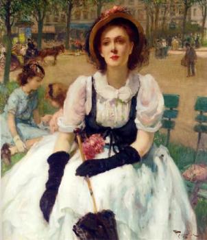 Fernand Toussaint : Femme elegante au parc